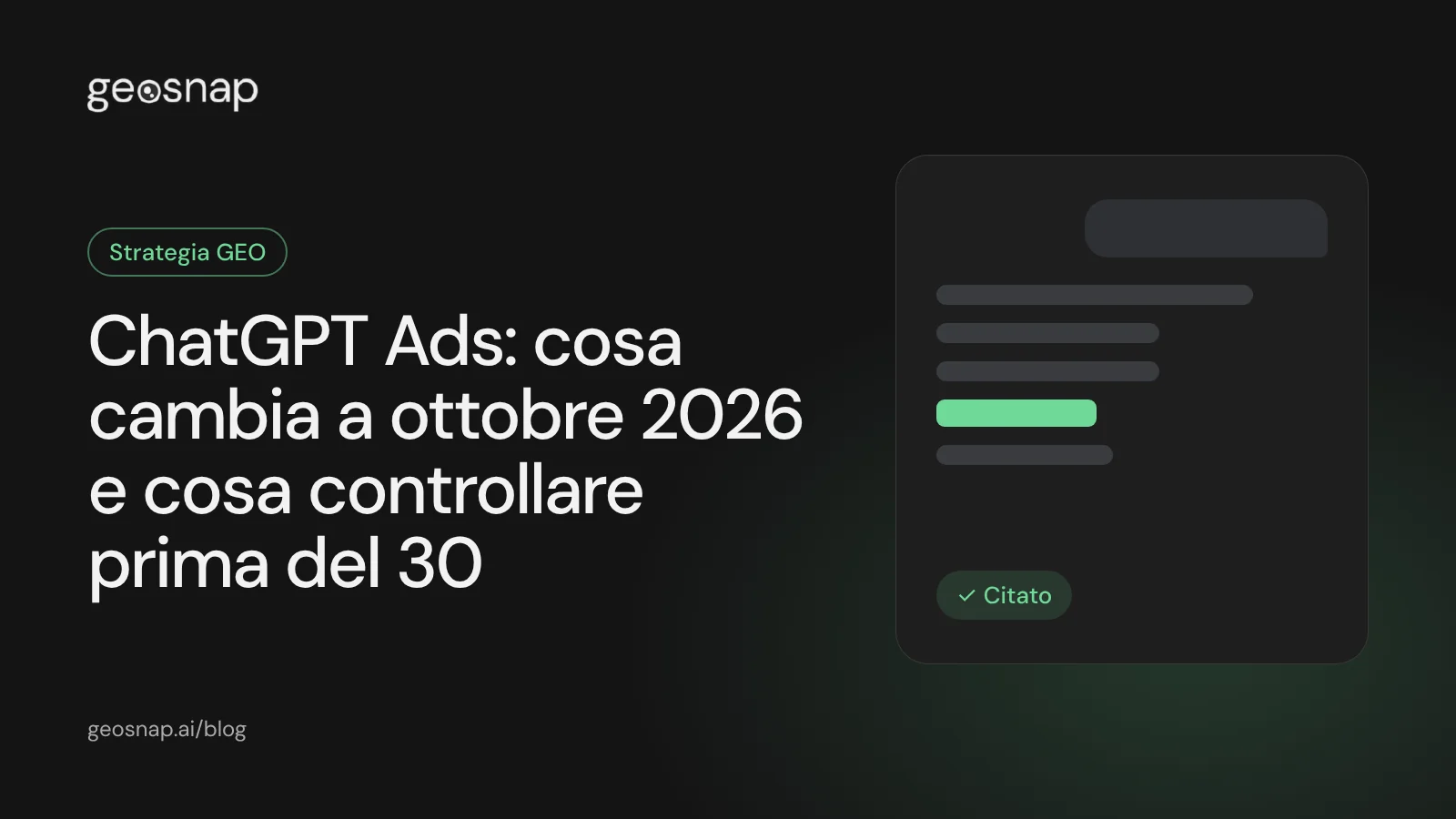 Copertina: ChatGPT Ads: cosa cambia a ottobre 2026 e cosa controllare prima del 30